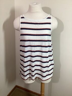 Madewell M Linen Blend Striped Tank Top Lightweight NEW Blue Burgundy